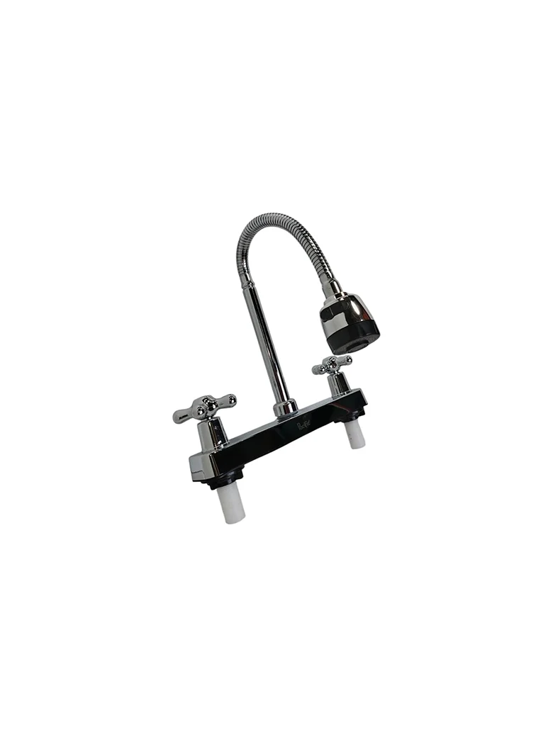 Mezclador cromado para lavaplatos con cuello flexible y manijas tipo cruz — Pacific Group