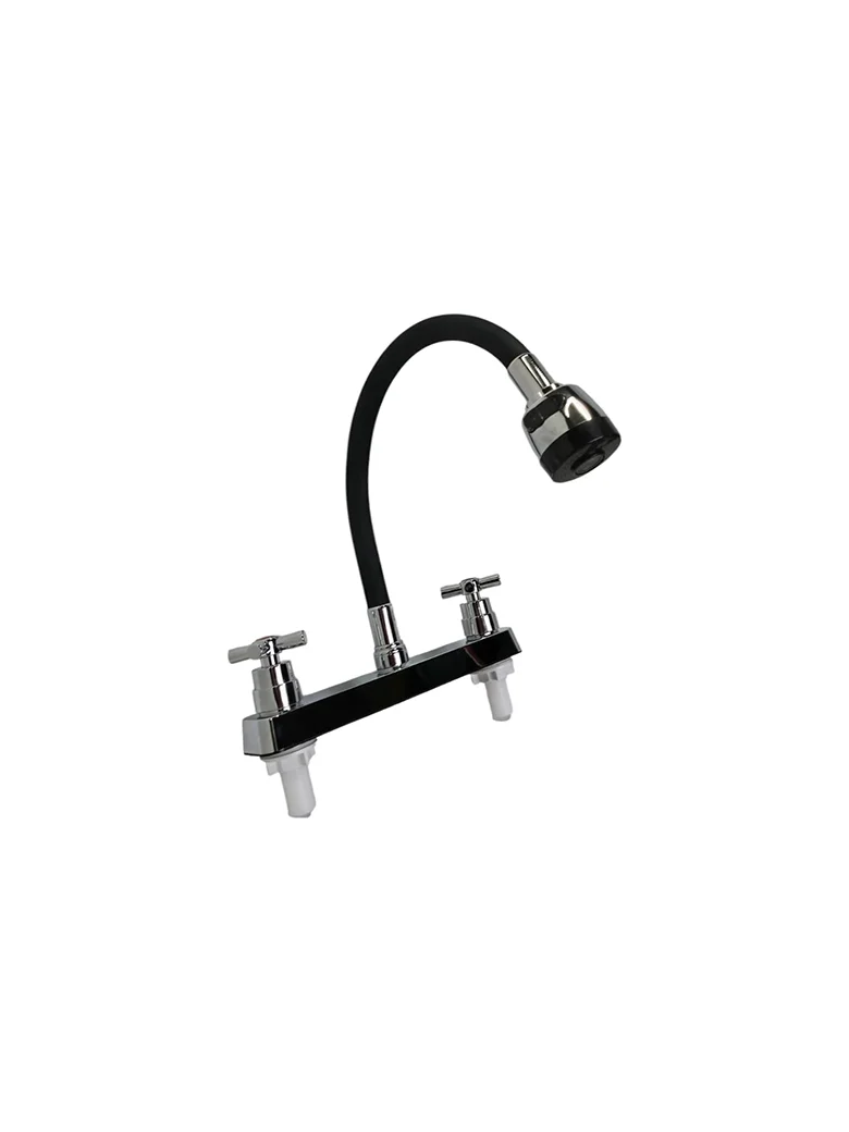 Mezclador para lavaplatos con cuello flexible negro y manijas cruz cromadas — Pacific Group
