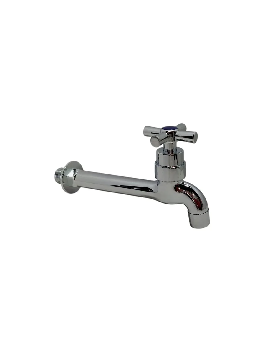 Llave para jardín cromada de pico largo para montaje en pared — Pacific Group